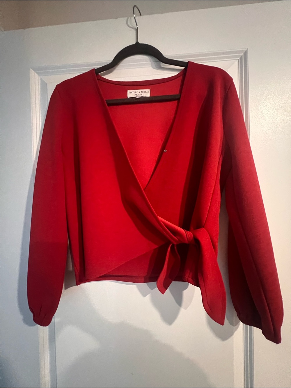Red Tie-Front V-Neck Sweater